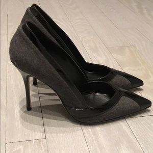 Manolo Blahnik black patent and grey heels